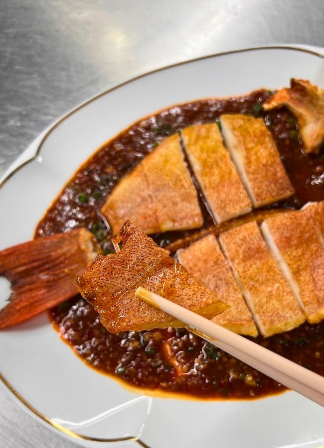 Chef Theign Phan - Grand Majestic Sichuan - Pan-Seared Eastern Star Grouper with Pixian Chili Bean Paste