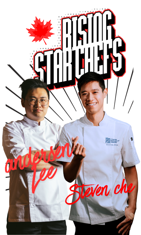 Rising Star Chefs at Chinese Restaurant Awards Two chefs from Chinese Restaurant Awards, Anderson Lee and Steven Che, smiling in chef uniforms.
