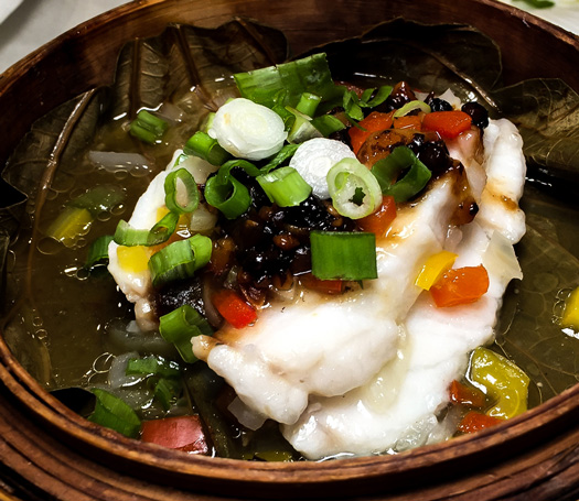 INDIVIDUAL STEAMED BLACK COD IN BAMBOO LEAF Prince Seafood Restaurant
